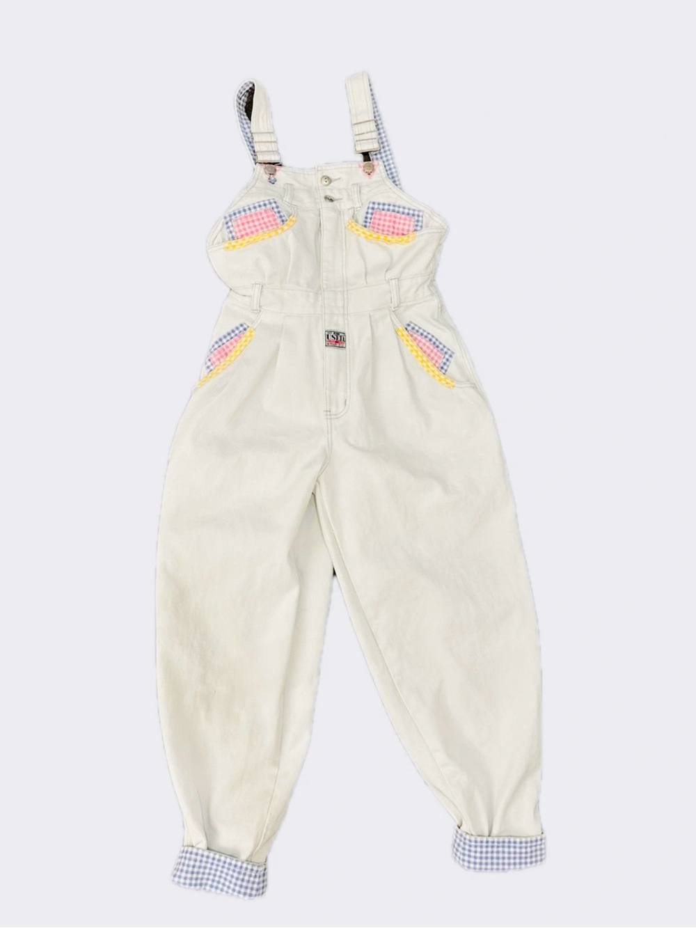 Vintage Gingham-Trim Overalls